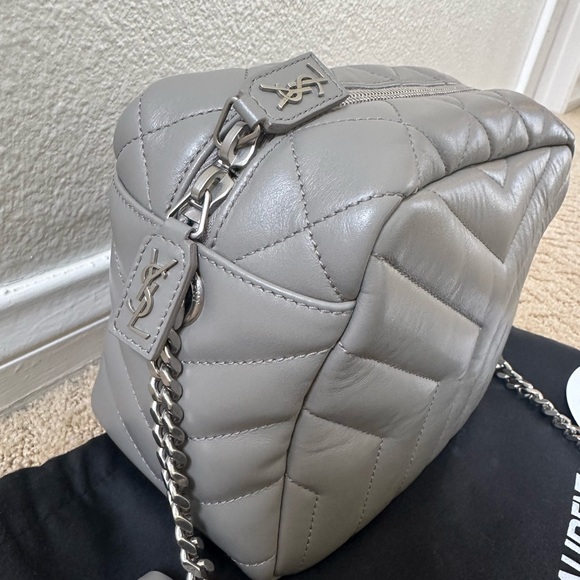 Saint Laurent Calfskin Y Quilted Monogram Small Loulou Bowling Bag Gray - Picture 2 of 11